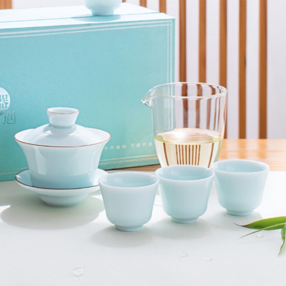 Set for brewing tea gift blue